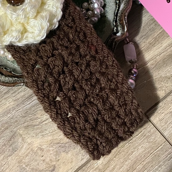COPY - Brown Crocheted Headband with Cream Flower - Picture 3 of 8